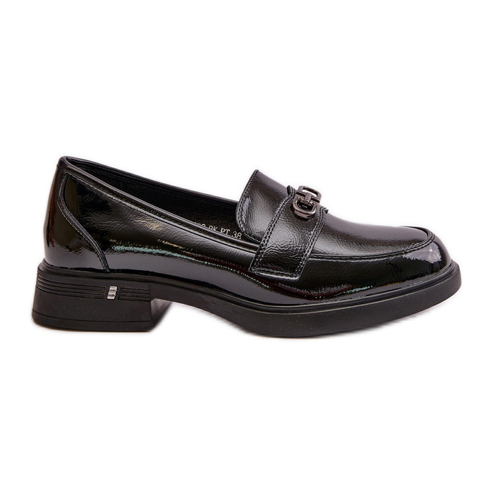 Mocassins femininos de couro envernizado feitos de couro natural, preto Vinceza 58409
