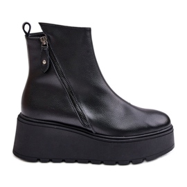Botas femininas isoladas em cunha e plataforma, couro natural, pretas Vinceza 58340 preto