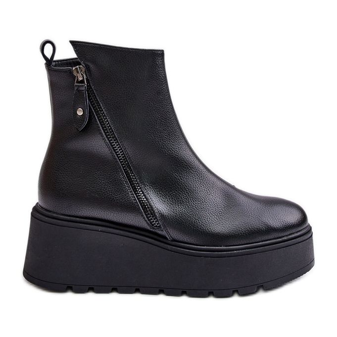 Botas femininas isoladas em cunha e plataforma, couro natural, pretas Vinceza 58340 preto