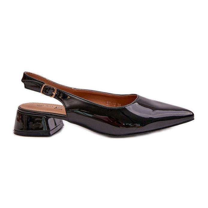 Sapatilhas de salto baixo Anarinne pretas envernizadas com dedos pontiagudos preto