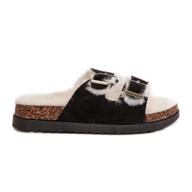 Chinelos femininos chinelos com fivelas e pele, preto Ezilena Chinelos femininos chinelos com fivelas e pele, preto Ezilena