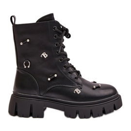 Botas femininas de trabalho com enfeites, couro ecológico, cadenilla preta preto