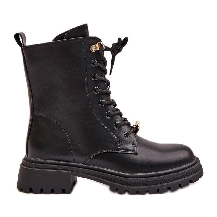 Botas femininas de couro ecológico com alfinetes pretas Rianael preto