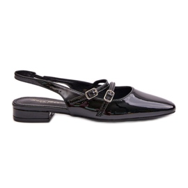 Sapatilhas de couro envernizado com tiras de salto baixo, Bialettia preta preto