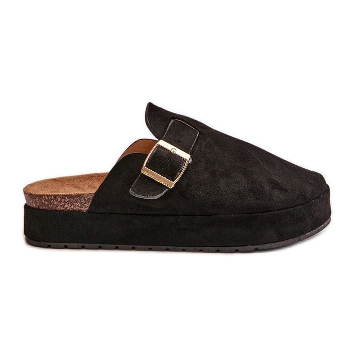 Tamancos femininos com plataforma e fivela dourada, preto Terilaina Tamancos femininos com plataforma e fivela dourada, preto Terilaina