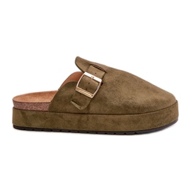 Chinelos femininos com plataforma e fivela dourada, verde escuro Terilaina