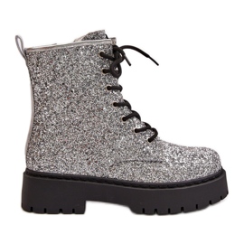 Botas de trabalho isoladas femininas decoradas com lantejoulas, Liatheine prateada prata
