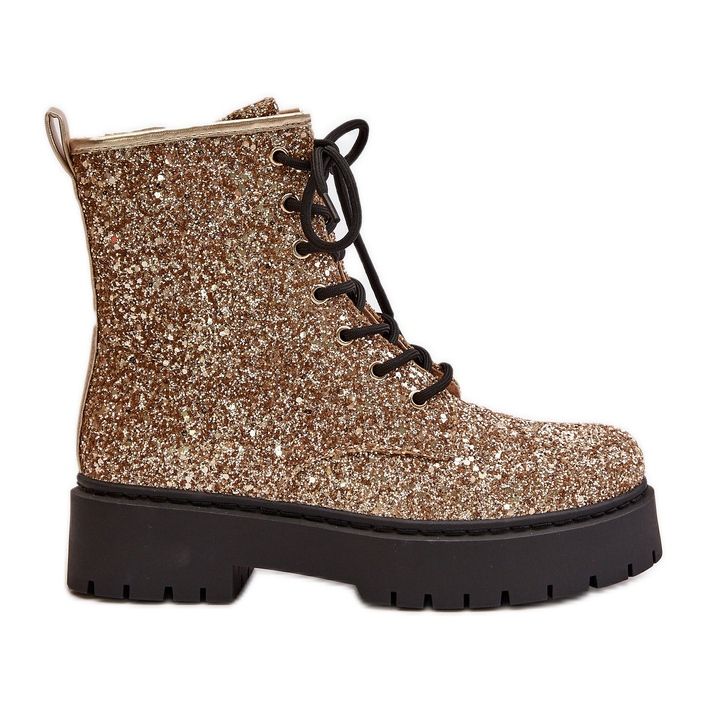 Botas de trabalho isoladas femininas decoradas com lantejoulas douradas de Liatheine dourado