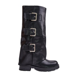 Botas isoladas com cano levantado e fivelas, Black Cialetta preto