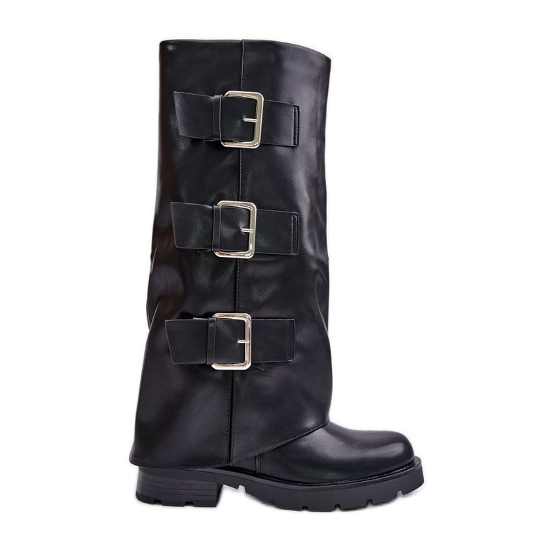 Botas isoladas com cano levantado e fivelas, Black Cialetta preto Botas isoladas com cano levantado e fivelas, Black Cialetta preto