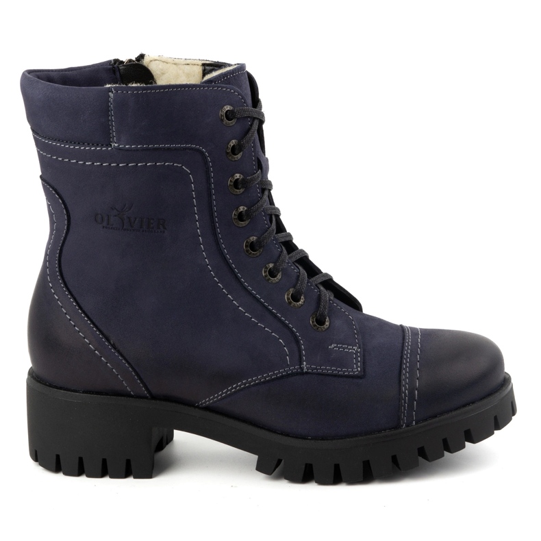 Olivier Botas femininas de couro, botas de inverno com isolamento, 272BB, azul marinho