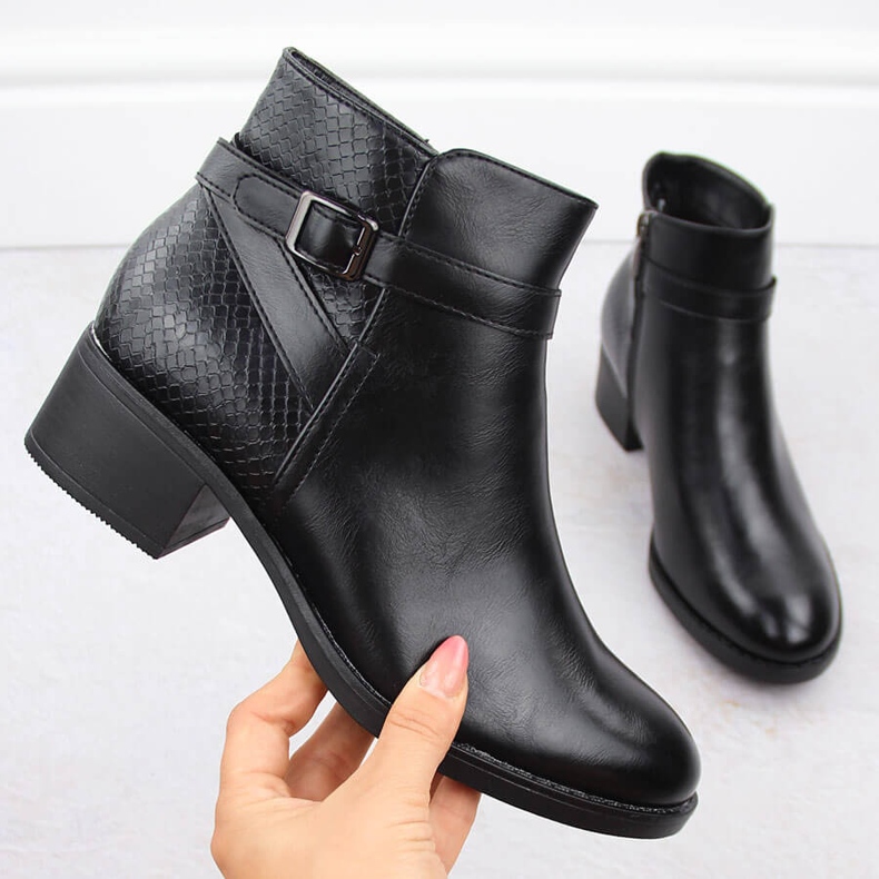 Botas femininas com salto alto com isolamento, pretas Potocki 12280 preto Botas femininas com salto alto com isolamento, pretas Potocki 12280 preto