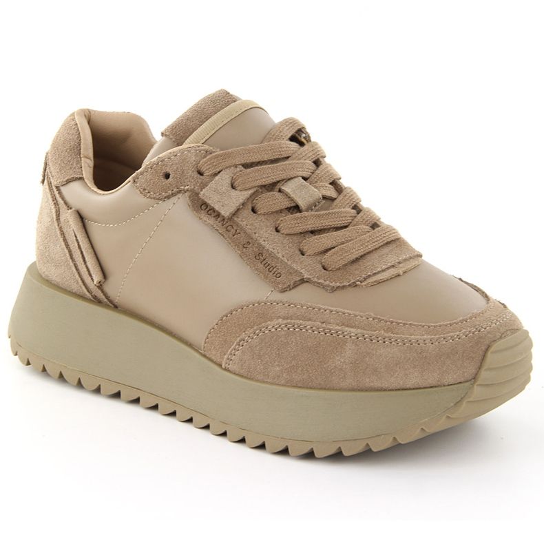 Calçados esportivos femininos de couro, bege, Artiker 55C0022