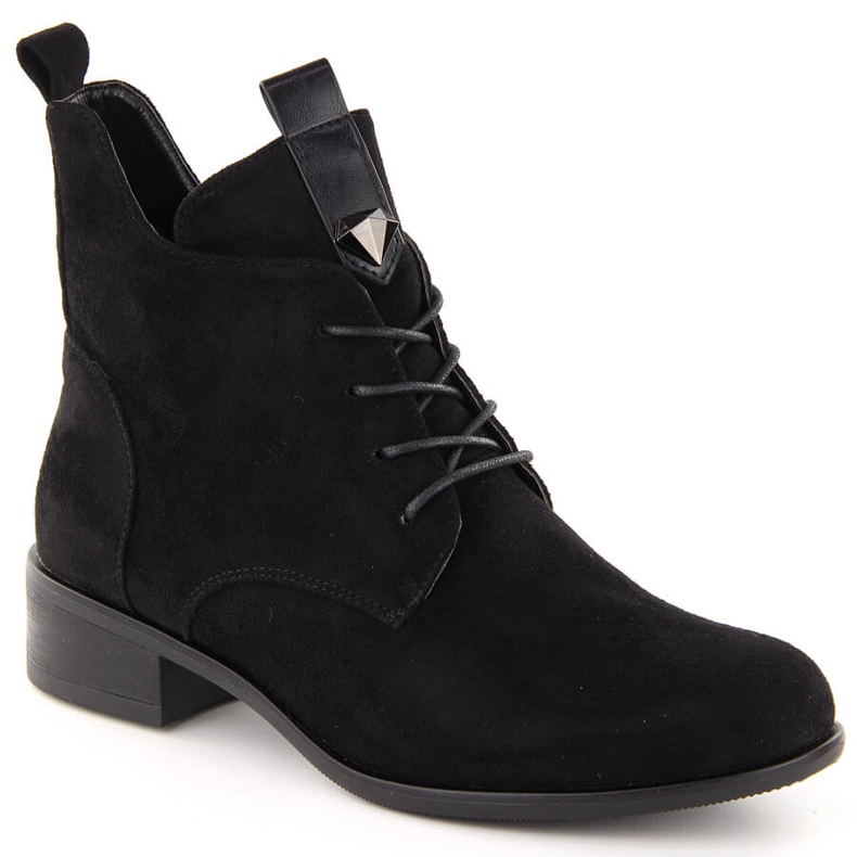 M. DASZYŃSKI Botas femininas com cadarço e zíper com isolamento preto M.Daszyński SA198-24