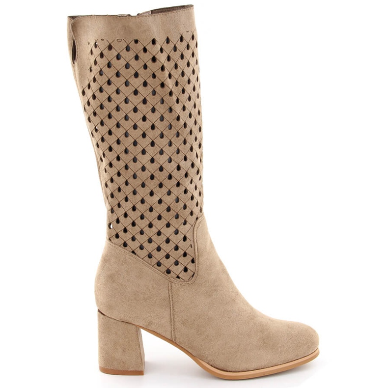 M. DASZYŃSKI Botas femininas de camurça com aberturas, bege M.Daszyński SA156-10B