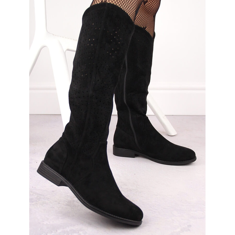 Botas de camurça preta com aberturas S.Barski HY66-150 preto
