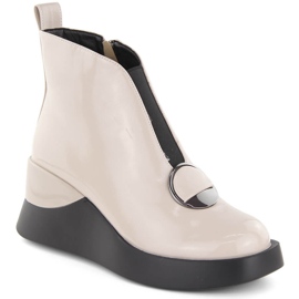 Botas femininas de cunha envernizada D&amp;A S.Barski Premium Collection MR880-136 bege