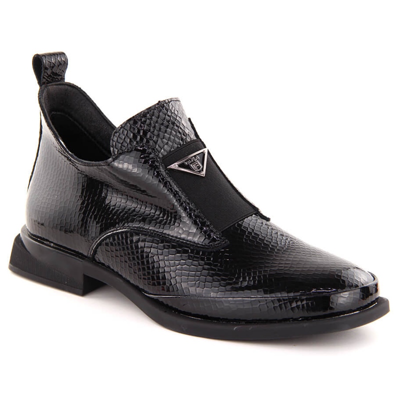 Botins femininos de couro envernizado com decoração de crocodilo, preto Filippo DBT6425