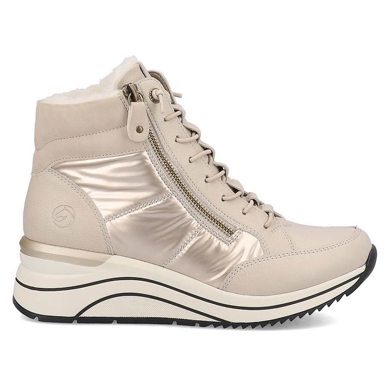 Botas femininas com isolamento de couro, bege Remonte D0T72-60