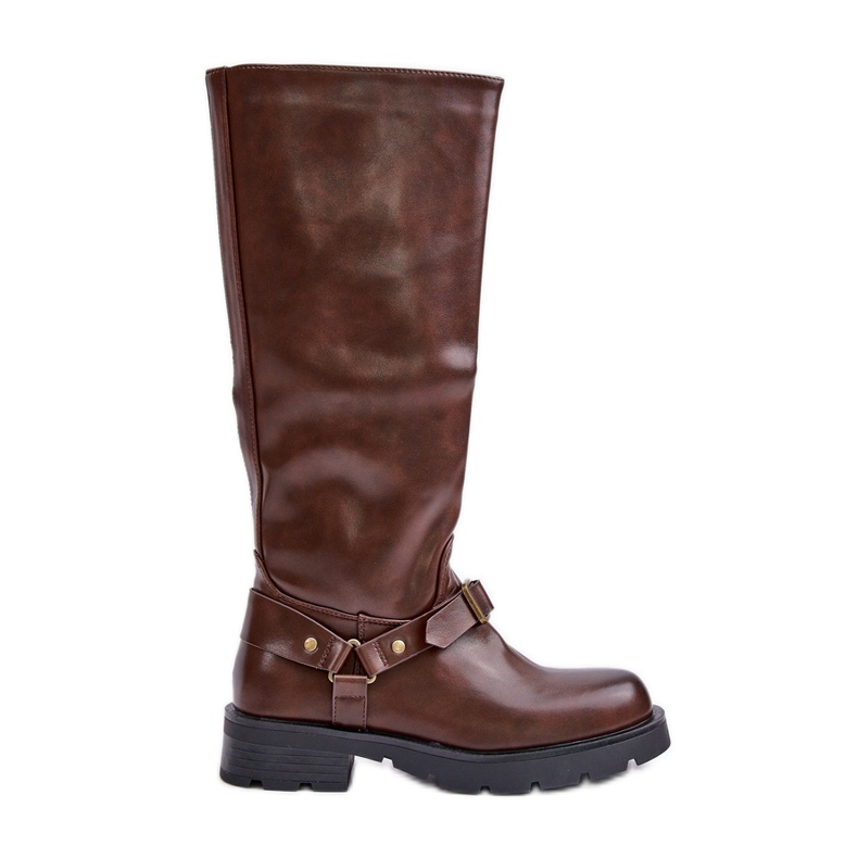 Botas femininas isoladas com zíper Eco Couro Marrom Tialethe castanho