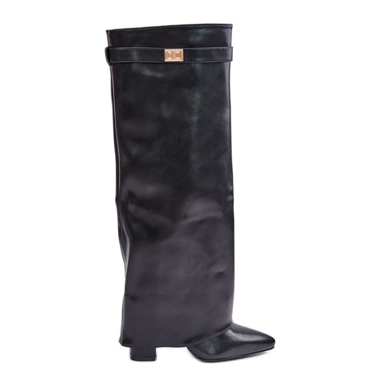 Botas femininas de couro ecológico com salto superior virado, Avamora preta preto Botas femininas de couro ecológico com salto superior virado, Avamora preta preto