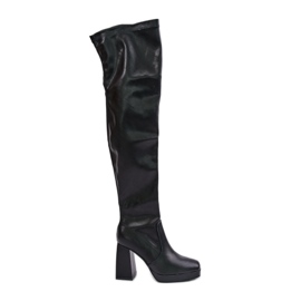 Botas acima do joelho com salto alto, Preto Liatheia