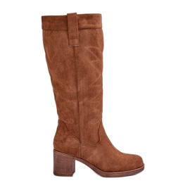Botas femininas de salto alto acima do joelho Camel Erisorae marrom