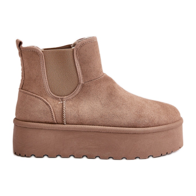 Botas femininas de neve com plataforma e inserções elásticas, bege escuro Rialine
