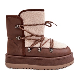 Botas femininas de neve com plataforma e cadarço, marrom Riaviana