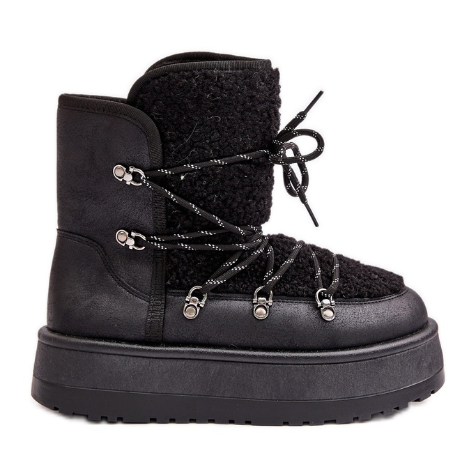 Botas femininas de neve com plataforma e cadarço pretas Riaviana preto