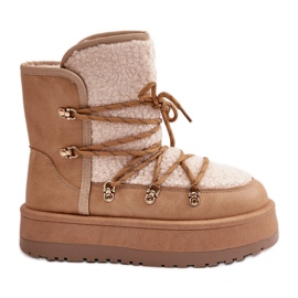 Botas femininas de neve com plataforma e cadarço, bege claro Riaviana marrom