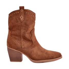 Botas de cowboy com salto alto feitas de camurça ecológica Camel Narinae marrom