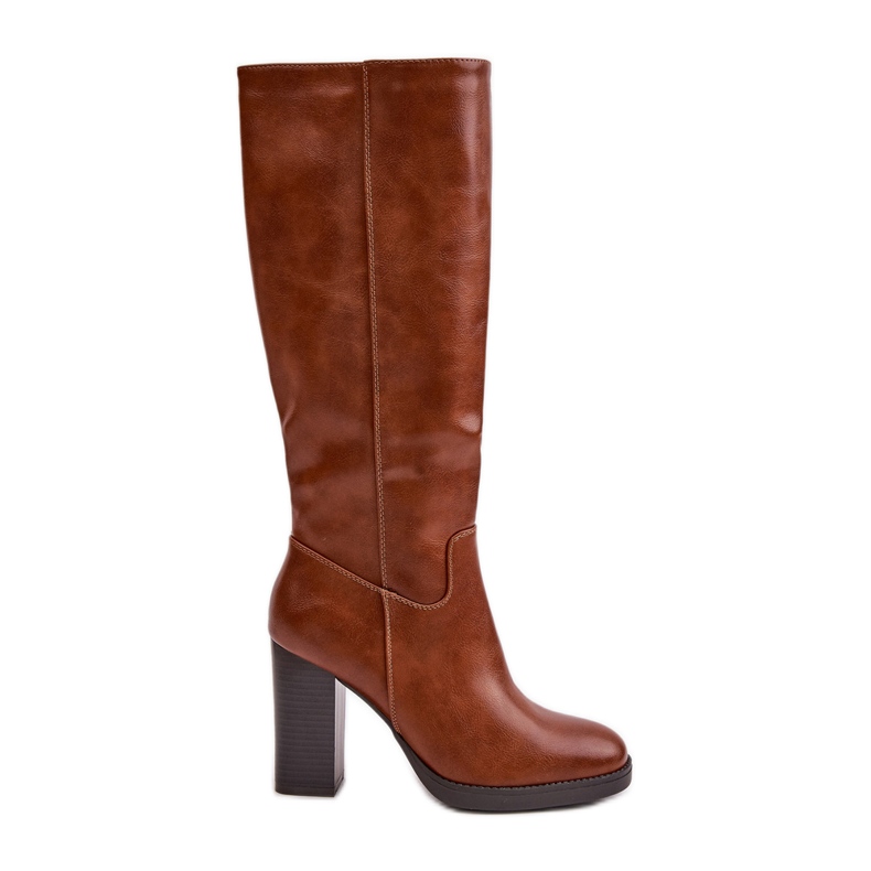 Botas de salto alto acima do joelho em couro ecológico Camel Riamaya castanho