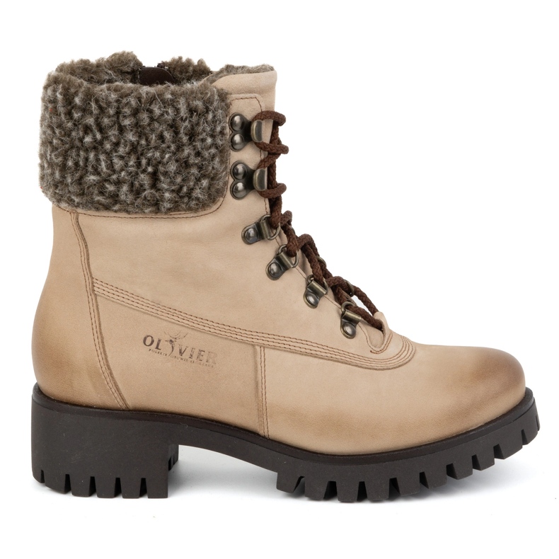 Olivier Botas femininas de couro, botas de inverno com isolamento, 330BB, bege