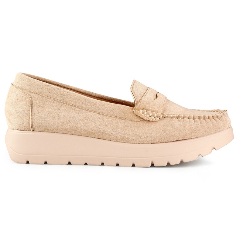 Confortáveis ​​mocassins femininos bege com sola grossa e palmilha de couro