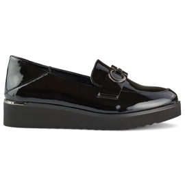 Sapatos femininos envernizados com cunha baixa e sapatos elegantes preto