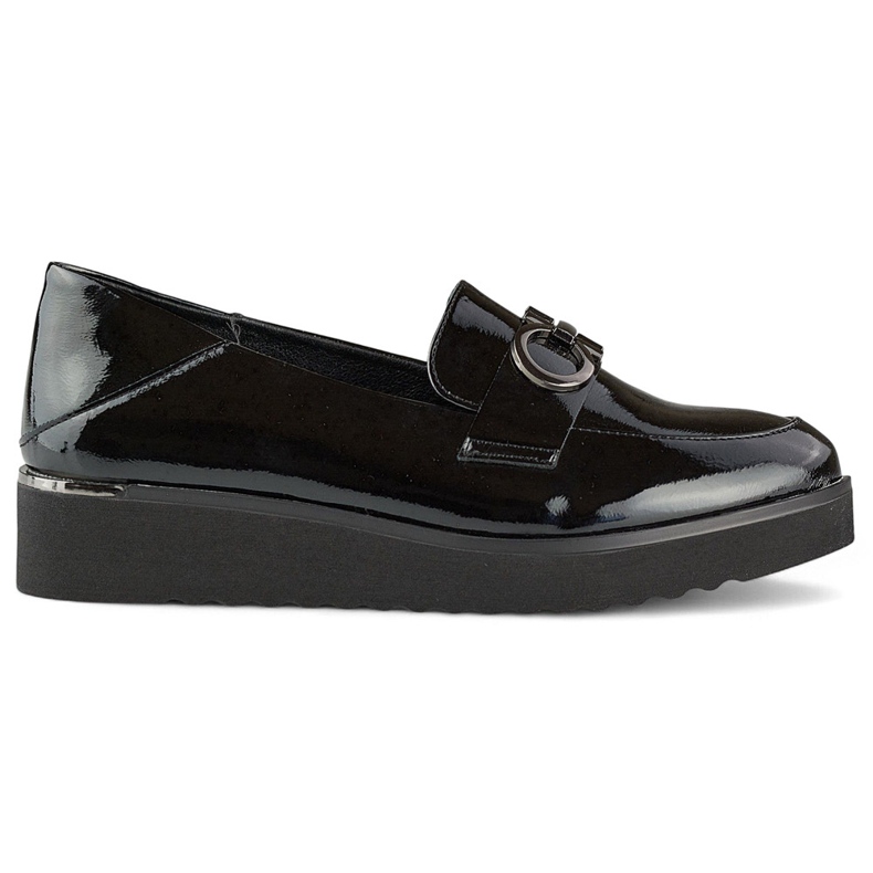 Sapatos femininos envernizados com cunha baixa e sapatos elegantes preto