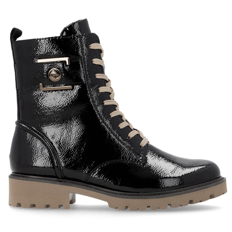 Botas femininas pretas de couro envernizado Remonte D8663-00 preto