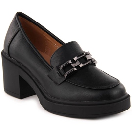 Sapatos femininos Vinceza pretos de salto alto com corrente Sapatos femininos Vinceza pretos de salto alto com corrente