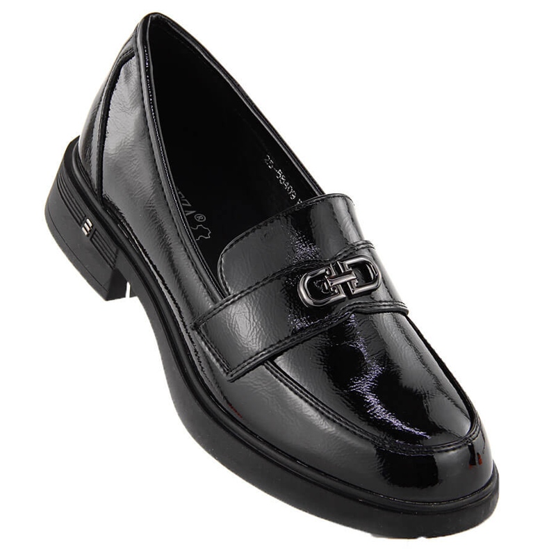 Mocassins femininos de couro envernizado, pretos, Vinceza 58409