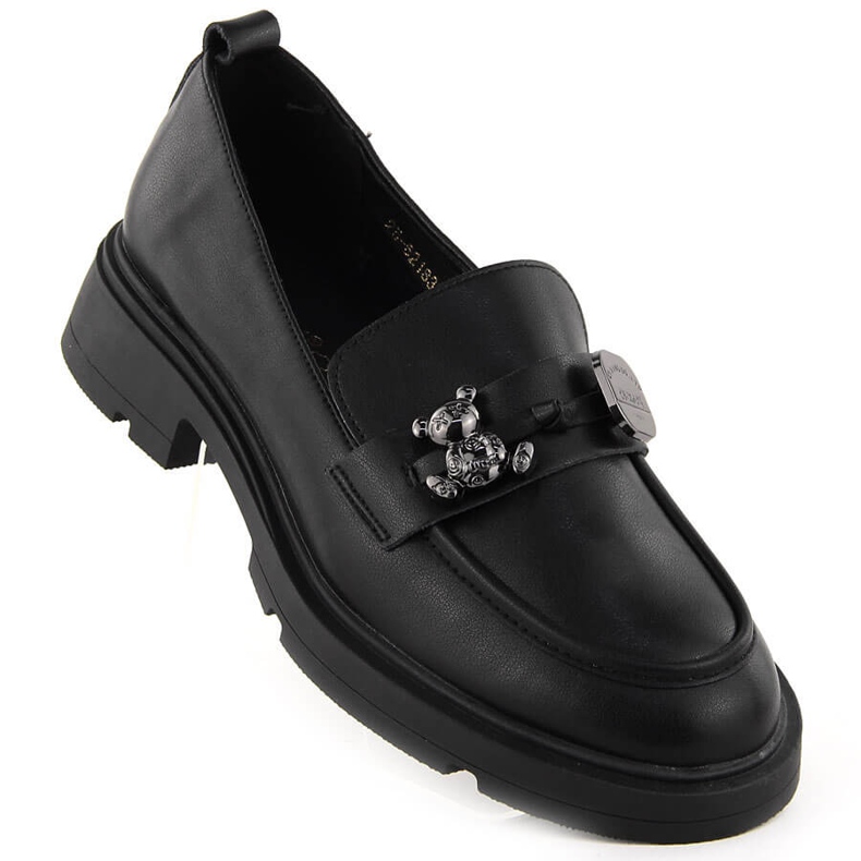 Mocassins femininos de couro com decoração, pretos Vinceza 62183