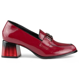 Sapatos envernizados cor de vinho com salto confortável, sapatos femininos vermelho Sapatos envernizados cor de vinho com salto confortável, sapatos femininos vermelho