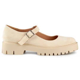 Sapatos femininos de camurça bege com fecho de fivela