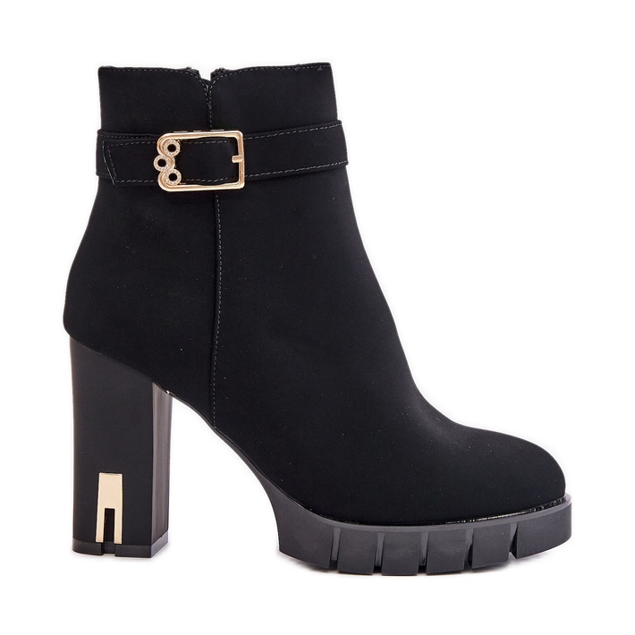Botins femininos com isolamento e fivela dourada, Taitra preto