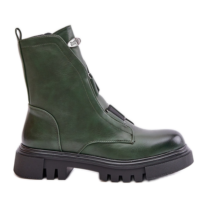 Botas de trabalho isoladas femininas com zíper, couro ecológico, Mailyra verde