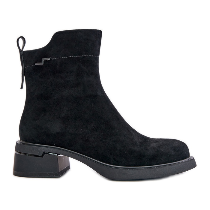 Botas femininas isoladas em camurça natural com zíper, pretas Vinceza 66696 preto