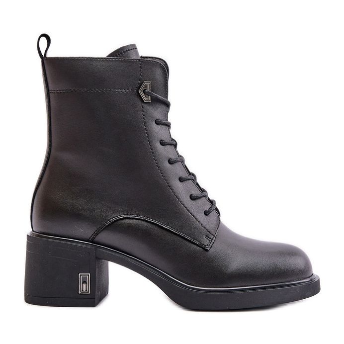 Botins isolados de salto alto em couro natural, Preto Vinceza 66689