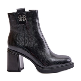 Botas femininas de cobra com salto alto couro natural preto Vinceza 66670