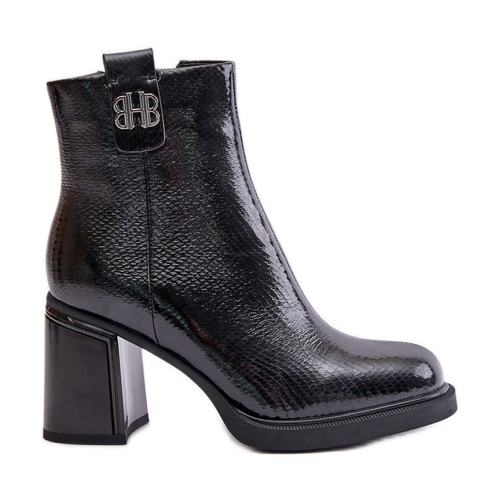 Botas femininas de cobra com salto alto couro natural preto Vinceza 66670