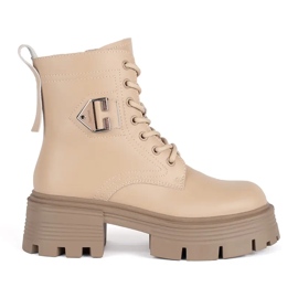 Botins de couro bege com sola grossa